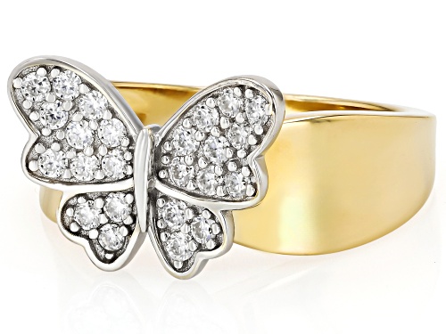 MOISSANITE FIRE® 0.48CTW ROUND 14K YELLOW GOLD OVER SILVER BUTTERFLY RING - Size 7