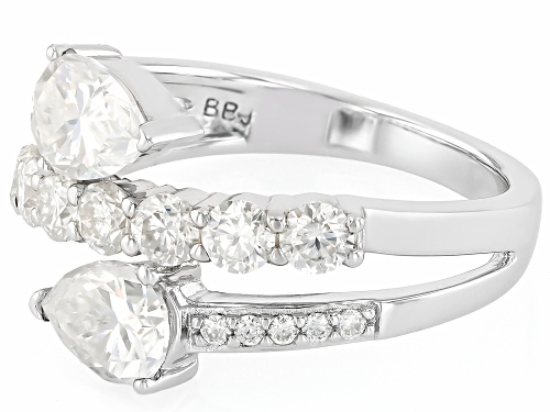 MOISSANITE FIRE® 2.36CTW DEW PEAR AND ROUND BRILLIANT PLATNEVE® RING - Size 8