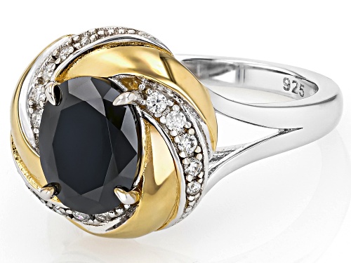 MOISSANITE FIRE® AND BLACK MOISSANITE 2.25CTW DEW OVAL AND ROUND PLATNEVE® TWO TONE RING - Size 5