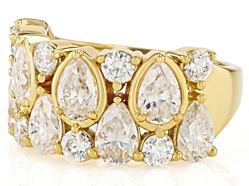 MOISSANITE FIRE® 4.24CTW DEW PEAR AND ROUND BRILLIANT 14K YELLOW GOLD OVER SILVER RING - Size 6