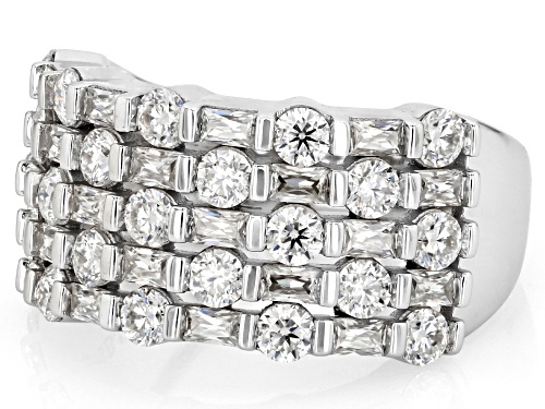 MOISSANITE FIRE® 2.26CTW DEW ROUND AND BAGUETTE PLATINEVE® MULTI ROW RING - Size 5