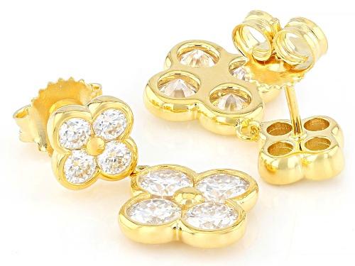 MOISSANITE FIRE® 2.72CTW DEW ROUND BRILLIANT 14K YELLOW GOLD OVER SILVER CLOVER EARRINGS