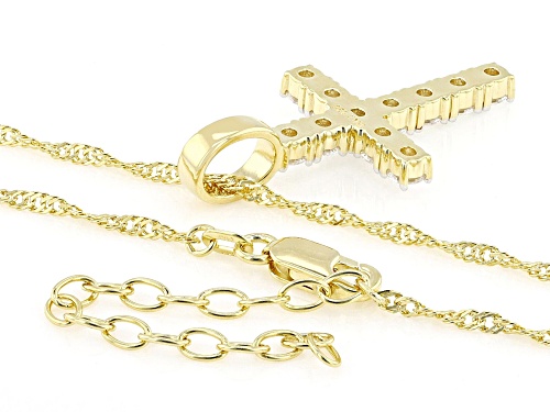 MOISSANITE FIRE® 1.10CTW DEW ROUND 14K YELLOW GOLD OVER SILVER CROSS PENDANT AND  CHAIN