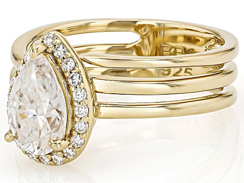 Moissanite Fire® 1.70ctw DEW Pear and Round 14k Yellow Gold Over Sterling Silver Halo Ring - Size 9