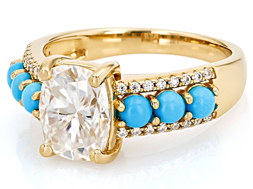 Moissanite Fire® 3.30ctw DEW And Sleeping Beauty Turquoise 14k Yellow Gold Over Silver Ring - Size 5