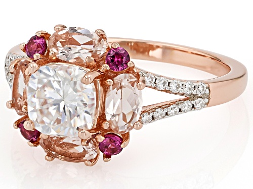 Moissanite Fire® 1.30ctw DEW With Morganite And Rhodolite 14k Rose Gold Over Silver Ring - Size 10