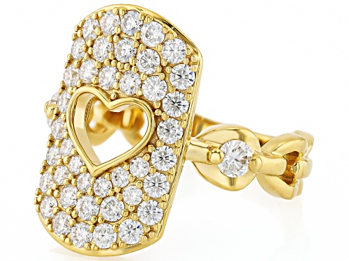 Moissanite Fire® 1.32ctw DEW 14k Yellow Gold Over Sterling Silver Pave Heart Ring - Size 8