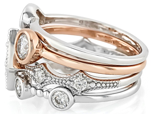 Moissanite Fire® 1.38ctw DEW Platineve® and 14k Rose Gold Over Silver Set of 4 Stackable Rings - Size 5