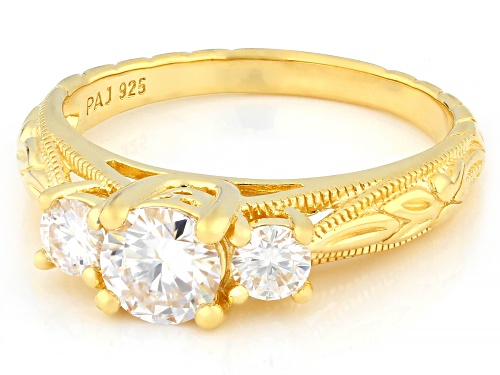 MOISSANITE FIRE® 0.92CTW DEW ROUND 14K YELLOW GOLD OVER SILVER RING - Size 8