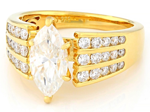 MOISSANITE FIRE® 2.72CTW DEW MARQUISE AND ROUND BRILLIANT 14K YELLOW GOLD OVER SILVER RING - Size 9