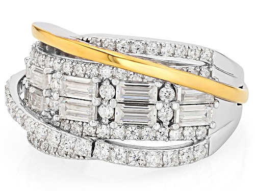 MOISSANITE FIRE® 2.07CTW DEW BAGUETTE AND ROUND PLATINEVE® AND 14K YELLOW GOLD OVER SILVER RING - Size 8