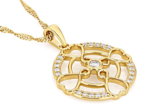 MOISSANITE FIRE®  0.50CTW DEW ROUND 14K YELLOW GOLD OVER SILVER PENDANT AND CHAIN