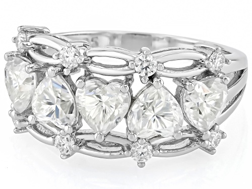 MOISSANITE FIRE® 2.74CTW DEW HEART SHAPE AND ROUND PLATINEVE® RING - Size 8