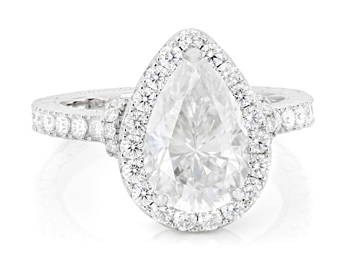 MOISSANITE FIRE® 5.08CTW DEW PEAR AND ROUND PLATINEVE® RING - Size 8