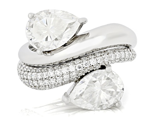 MOISSANITE FIRE® 5.00CTW DEW PEAR AND ROUND PLATINEVE® SET OF TWO STACKABLE RINGS - Size 5