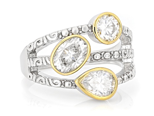 MOISSANITE FIRE® 2.18CTW DEW PLATINEVE® AND 14K YELLOW GOLD OVER SILVER RING RING - Size 8