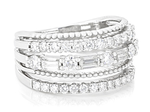 MOISSANITE FIRE® 1.22CTW DEW BAGUETTE AND ROUND PLATINEVE® RING - Size 5