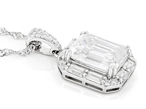 MOISSANITE FIRE® 5.73CTW DEW EMERALD AND BAGUETTE AND ROUND PLATINEVE® PENDANT AND CHAIN