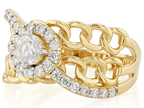 MOISSANITE FIRE® 0.87CTW DEW ROUND 14K YELLOW GOLD OVER STERLING SILVER RING - Size 6