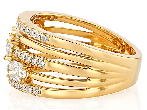 MOISSANITE FIRE® 1.28CTW DEW RADIANT CUT,  OVAL, PEAR AND ROUND 14K YELLOW GOLD OVER SILVER RING - Size 7