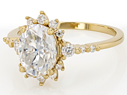 MOISSANITE FIRE® 2.40CTW DEW OVAL AND ROUND BRILLIANT 14K YELLOW GOLD OVER SILVER RING - Size 7