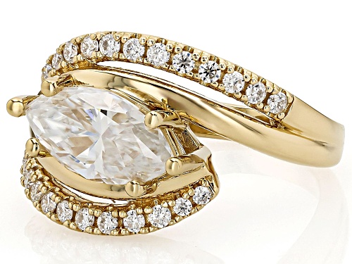 MOISSANITE FIRE® 2.44CTW DEW MARQUISE AND ROUND BRILLIANT 14K YELLOW GOLD OVER SILVER RING - Size 5