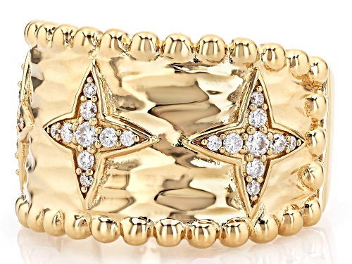 MOISSANITE FIRE® 0.30CTW DEW ROUND BRILLIANT 14K YELLOW GOLD OVER SILVER RING - Size 6