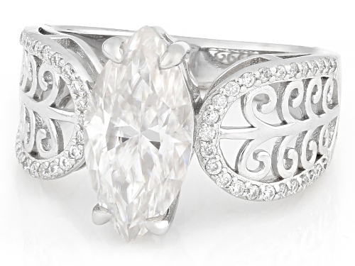 MOISSANITE FIRE® 3.50CTW DEW MARQUISE AND ROUND PLATINEVE® RING - Size 7
