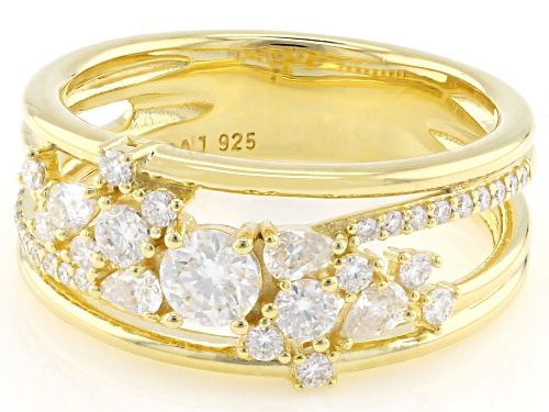 MOISSANITE FIRE® 1.01CTW DEW ROUND AND PEAR 14K YELLOW GOLD OVER SILVER RING - Size 8