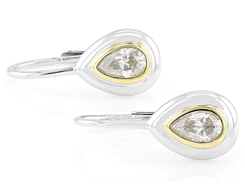 MOISSANITE FIRE® 0.50CTW DEW PEAR SHAPE PLATINEVE® AND 14K YELLOW GOLD OVER SILVER  EARRINGS