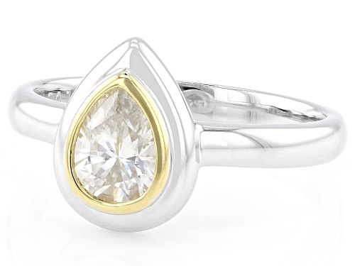 MOISSANITE FIRE® 0.78CT DEW PEAR SHAPE PLATINEVE® AND 14K YELLOW GOLD OVER SILVER  RING - Size 8