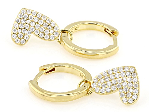 MOISSANITE FIRE® 0.82CTW DEW ROUND BRILLIANT 14K YELLOW GOLD OVER SILVER HEART EARRINGS