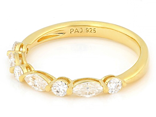 MOISSANITE FIRE® 0.66CTW DEW MARQUISE AND ROUND 14K YELLOW GOLD OVER SILVER BAND RING - Size 9