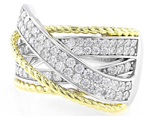 MOISSANITE FIRE® 1.29CTW DEW ROUND PLATINEVE® AND 14K YELLOW GOLD OVER SILVER RING - Size 6