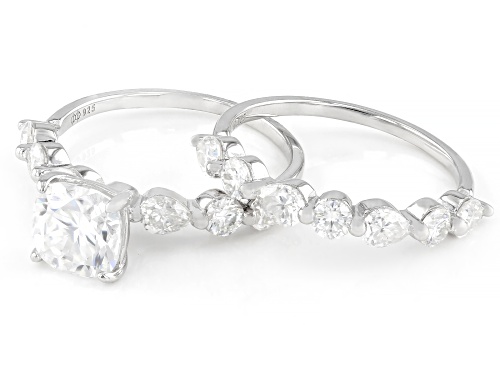 MOISSANITE FIRE® 3.48CTW DEW SQUARE CUSHION, PEAR AND ROUND PLATINEVE® RING AND BAND - Size 8