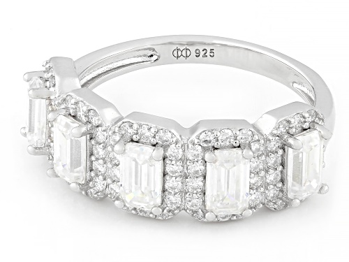 MOISSANITE FIRE® 2.05CTW DEW EMERALD CUT AND ROUND BRILLIANT PLATINEVE® RING - Size 6