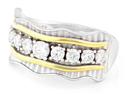 MOISSANITE FIRE® 0.61CTW DEW ROUND PLATINEVE® AND 14K YELLOW GOLD OVER SILVER RING - Size 7