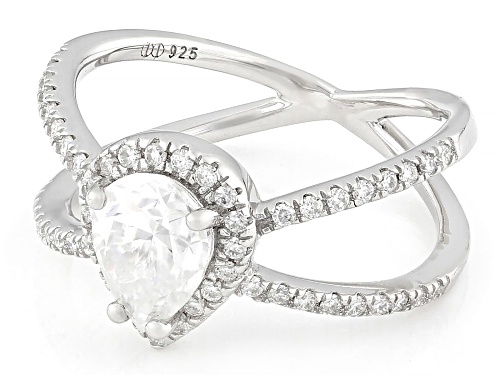 MOISSANITE FIRE® 1.64CTW DEW PEAR SHAPE AND ROUND PLATINEVE® RING - Size 7