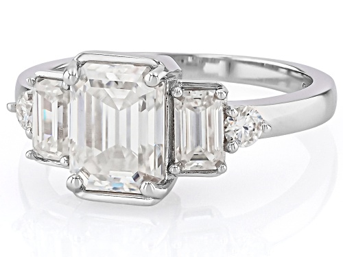 MOISSANITE FIRE® 2.41CTW DEW EMERALD CUT AND ROUND PLATINEVE® RING - Size 9