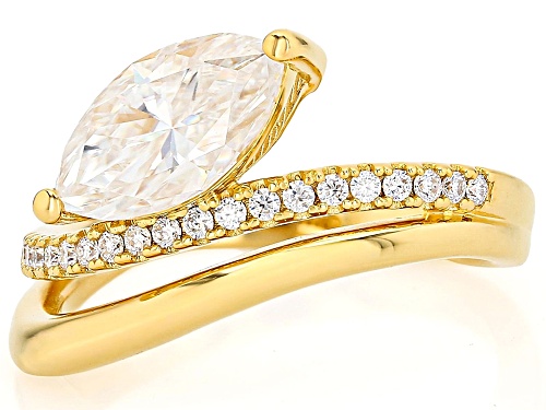 MOISSANITE FIRE® 2.19CTW DEW MARQUISE AND ROUND 14K YELLOW GOLD OVER SILVER RING - Size 5