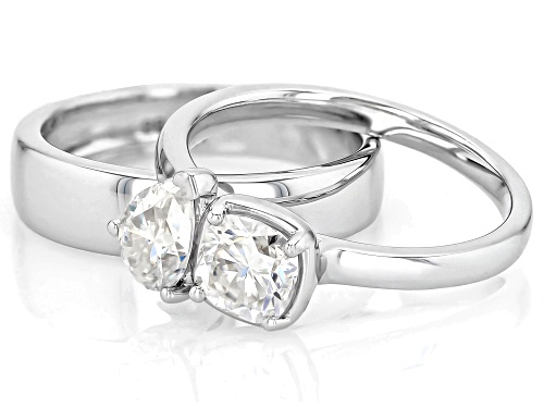 MOISSANITE FIRE® 1.58CTW DEW PEAR SHAPE AND SQUARE CUSHION PLATINEVE® SET OF 2 RINGS - Size 9