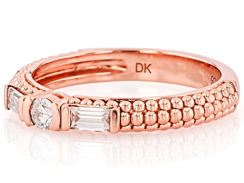 MOISSANITE FIRE® 0.28CTW DEW ROUND AND BAGUETTE 14K ROSE GOLD OVER SILVER RING - Size 7