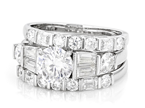 MOISSANITE FIRE® 3.06CTW DEW ROUND AND BAGUETTE PLATINEVE® RING WITH TWO BANDS - Size 5