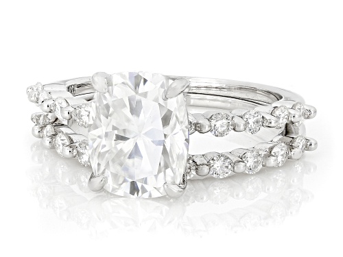 MOISSANITE FIRE® 3.48CTW DEW RECTANGULAR CUSHOIN AND ROUND  PLATINEVE® RING AND BAND - Size 8