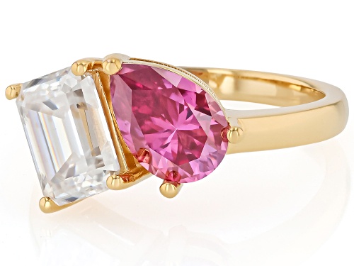 MOISSANITE FIRE® AND PINK MOISSANITE 3.25CTW DEW 14K YELLOW GOLD OVER SILVER RING - Size 8