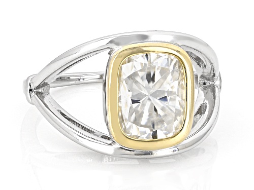 MOISSANITE FIRE® 3.15CT DEW CUSHION PLATINEVE® AND 14K YELLOW GOLD OVER SILVER RING - Size 7