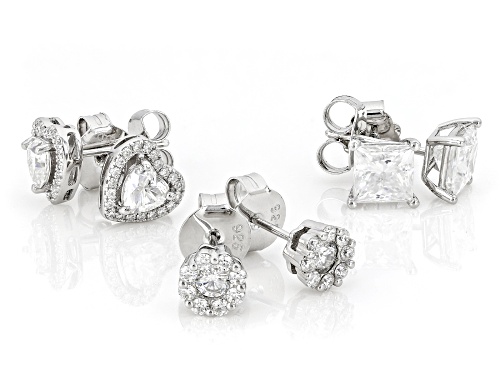 MOISSANITE FIRE® 4.40CTW DEW HEART SHAPE, PRINCESS CUT AND ROUND PLATINEVE® SET OF 3 PAIR STUDS