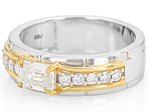 MOISSANITE FIRE® 1.31CTW DEW EMERALD CUT AND ROUND TWO TONE MEN'S RING - Size 12