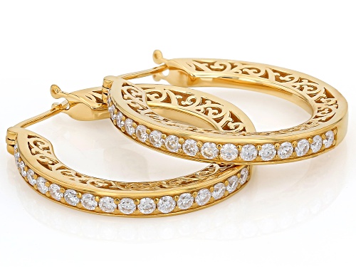 MOISSANITE FIRE® 1.02CTW DEW ROUND 14K YELLOW GOLD OVER SILVER HOOP EARRINGS