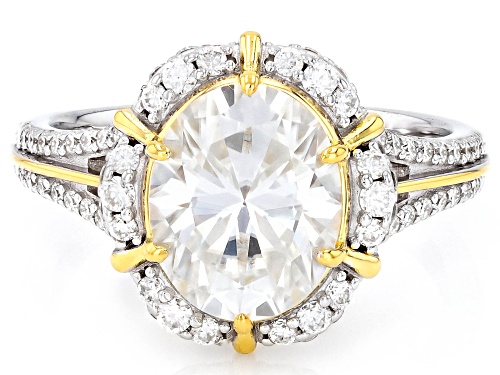 MOISSANITE FIRE® 3.84CTW DEW OVAL AND ROUND PLATINEVE® TWO TONE RING - Size 5
